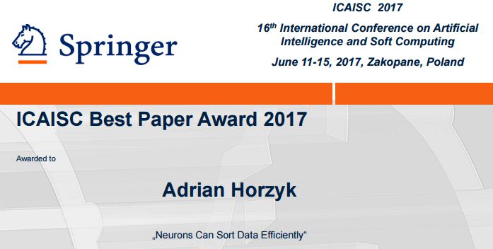 ICAISC 2017 BEST PAPER AWARD